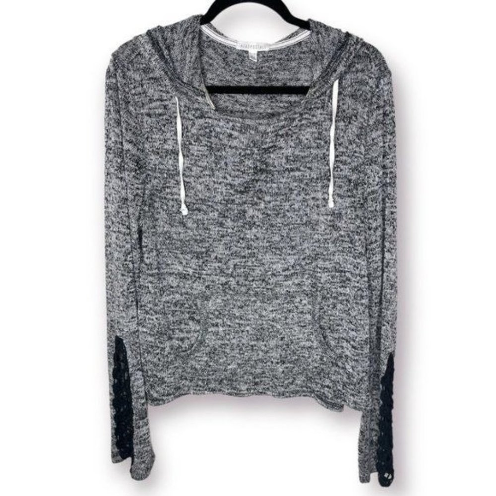 Aeropostale Size XL Lightweight Knit Lace Gray Black Long Sleeve Hooded Sweater